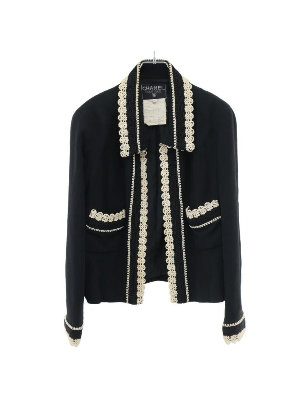 Chanel Vintage Embroidery Trim Jacket Black 42